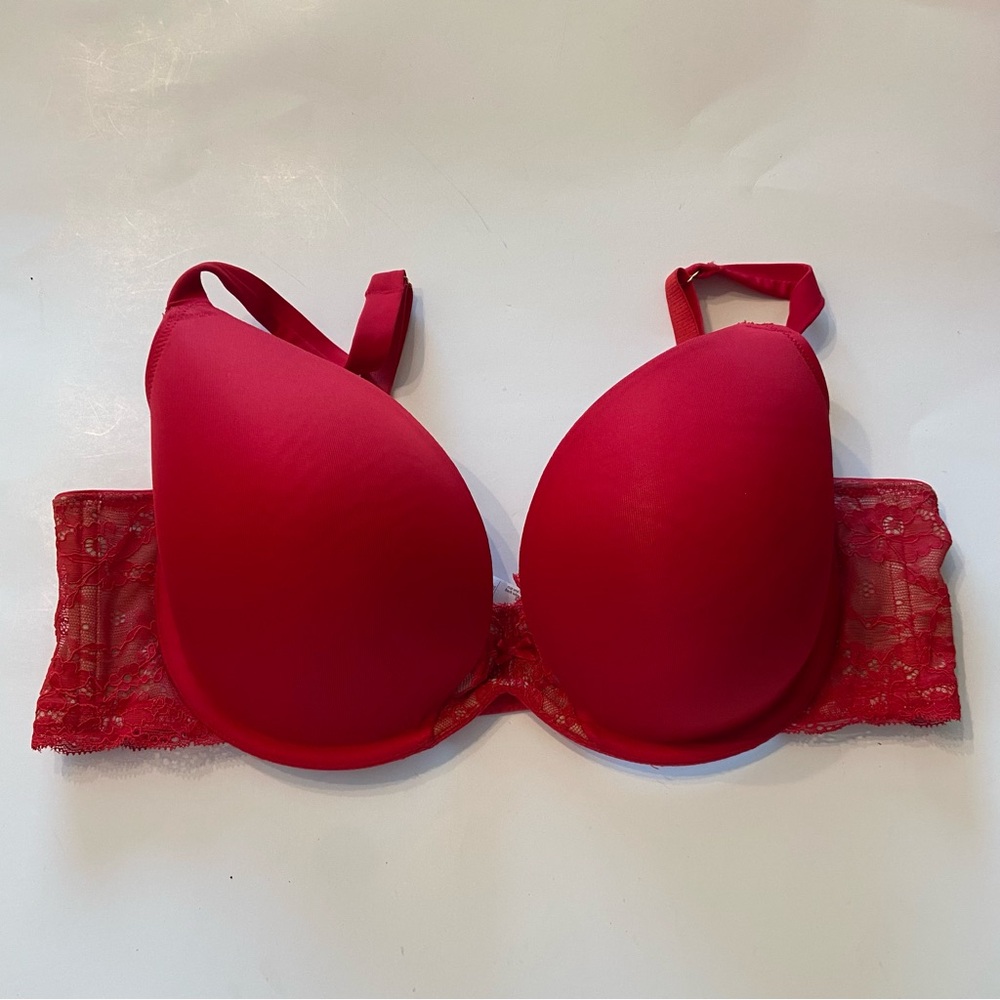 Cacique Red Quarterly Lace Plunge  Bra 42D